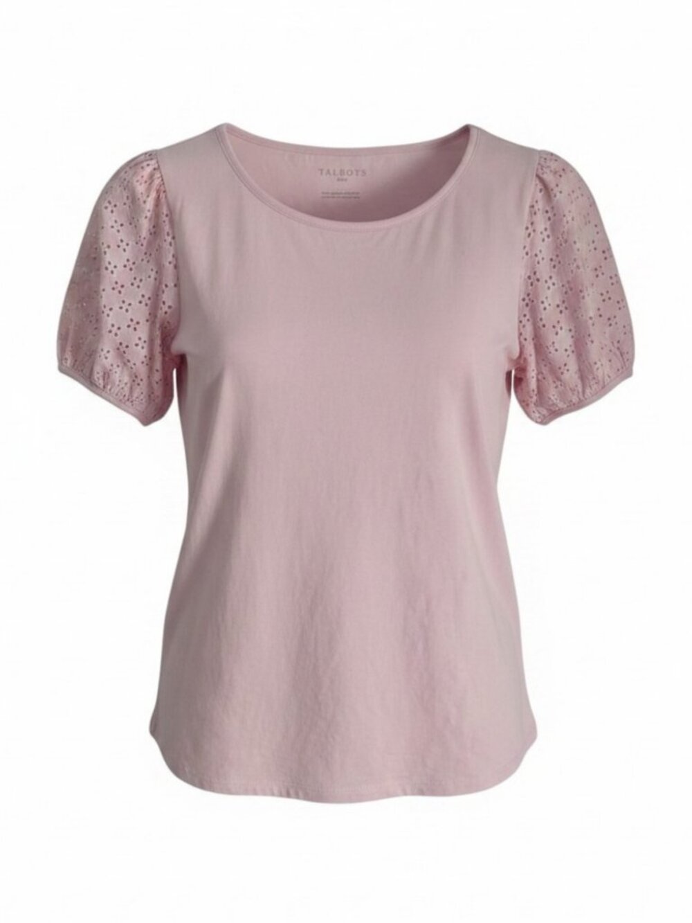 TALBOTS Soft Pink Eyelet Puff Sleeve Cotton Top small